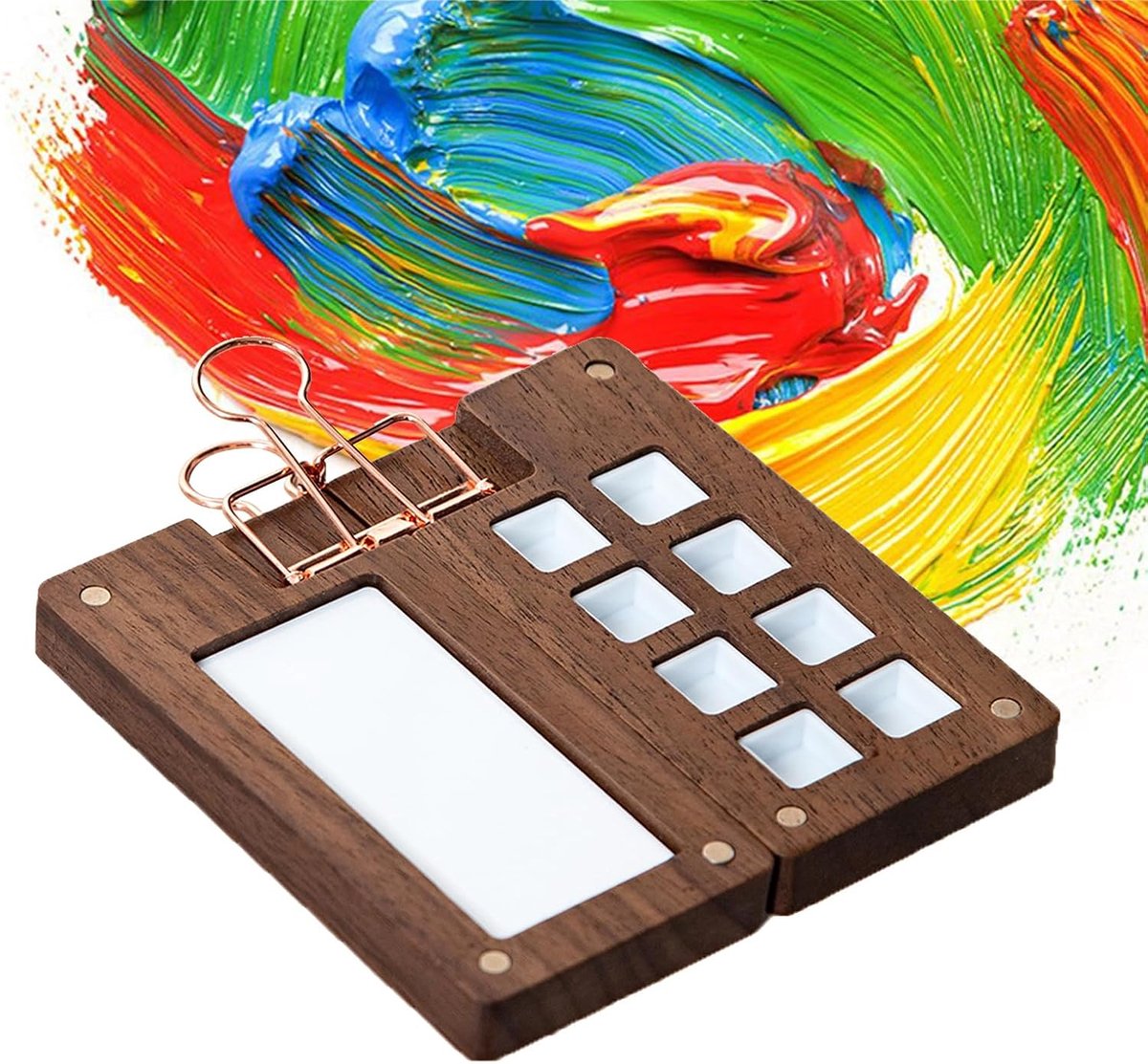 8 rasters draagbaar houten schetsboekpalet, mini reisverfpalet, aquarel pan doos lade voor gouache, acrylverf, rustieke stijl, zwart