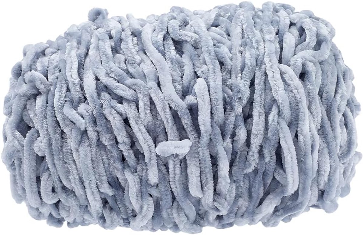 Fluwelen chenillegaren, wol, 95 g tot 100 g, lichtstaalblauw, 5 mm, handgehaakt, knopen, weven, handwerk, deken, draad, voor hoed, sjaal, trui, cadeau, doe-het-zelf ontwerpprojecten