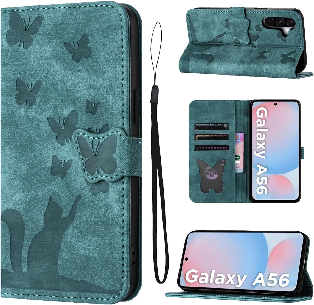 Telefoonhoesje voor Samsung Galaxy A56 5G (6,7 inch), premium lederen hoes, klapbare flip case, standfunctie, hoes met kaartsleuven, voor Samsung Galaxy A56 5G, groen