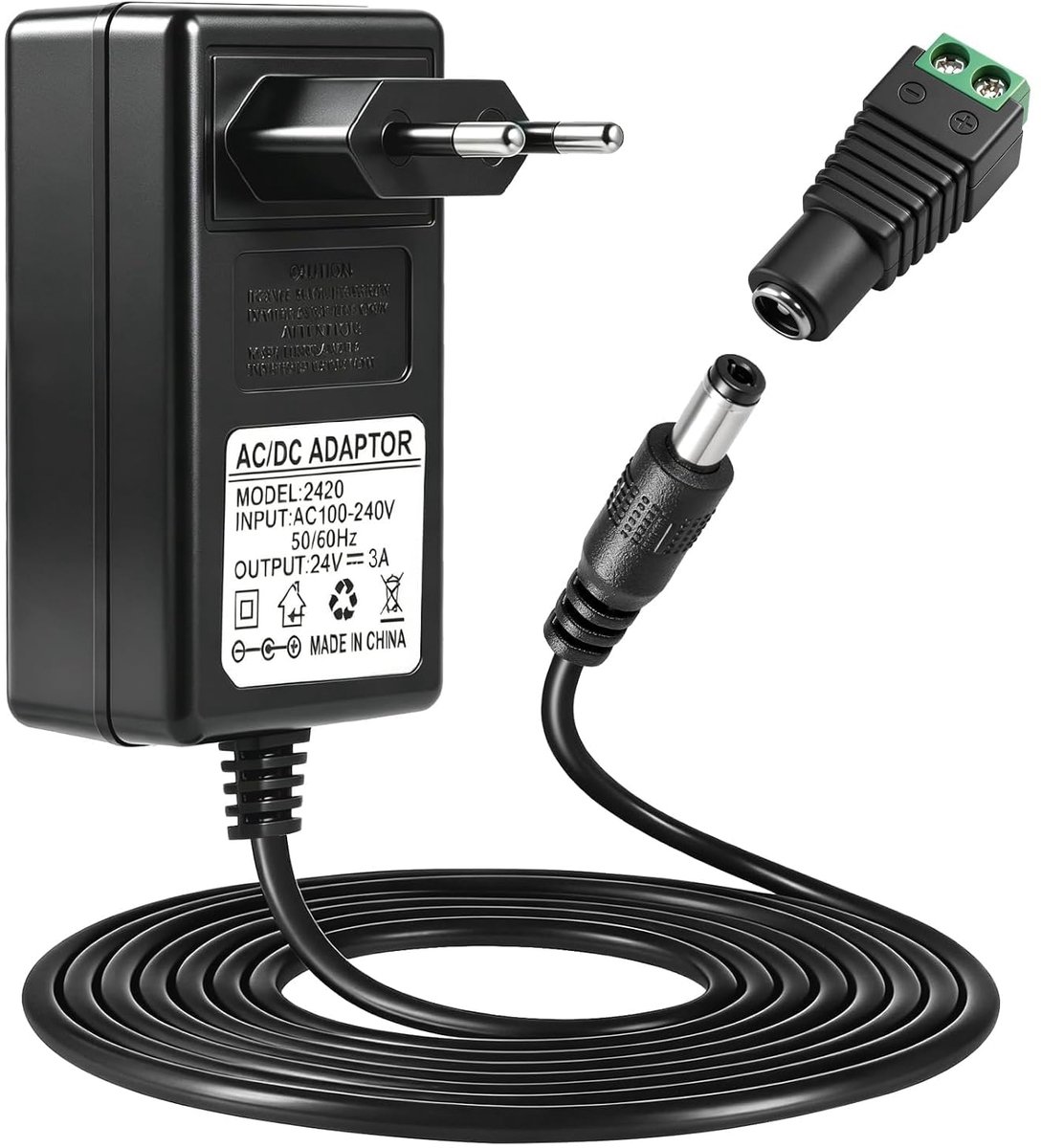 24 V 3 A voeding oplader AC 230 V naar DC 3000 mA 2 A 1 A met 5,5 x 2,5 mm