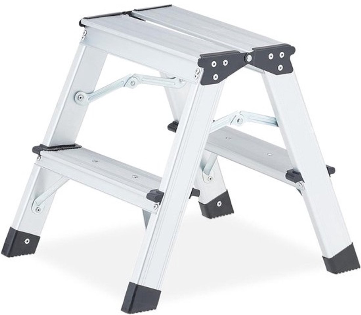 Inklapbare aluminium huishoudtrap - dubbele trap - lichtgewicht - tot 120 kg - 2 treden