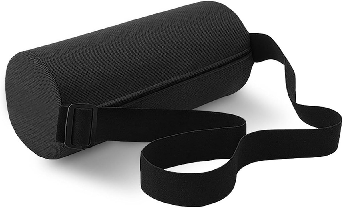 Lendensteunkussen Voor Bureaustoel & Auto, Ergonomisch Lordosekussen Met Band, Ademend Rugkussen Voor Ondersteuning Van De Ruggenwervel 32x12 cm (Zwart)