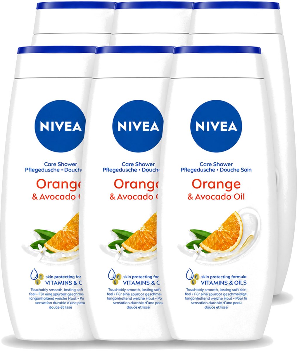 6 x Nivea - Douchegel - Orange - Voelbaar Gladde Huid - 250 ml - Voordeelverpakking - 6 stuks