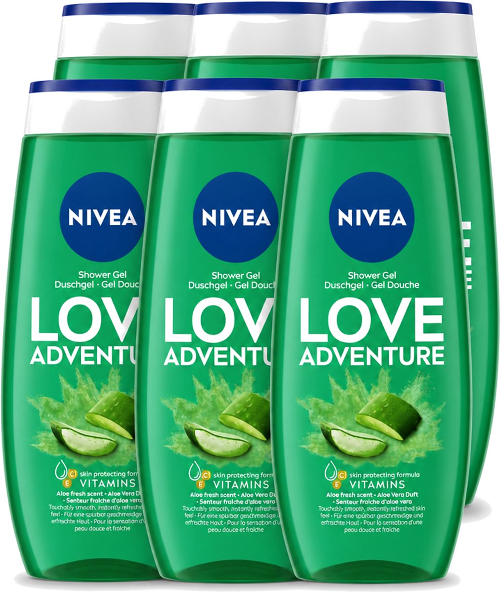 6 x Nivea - Love Adventure Douchegel - Huidbeschermend - 250 ml - Voordeelverpakking - 6 stuks
