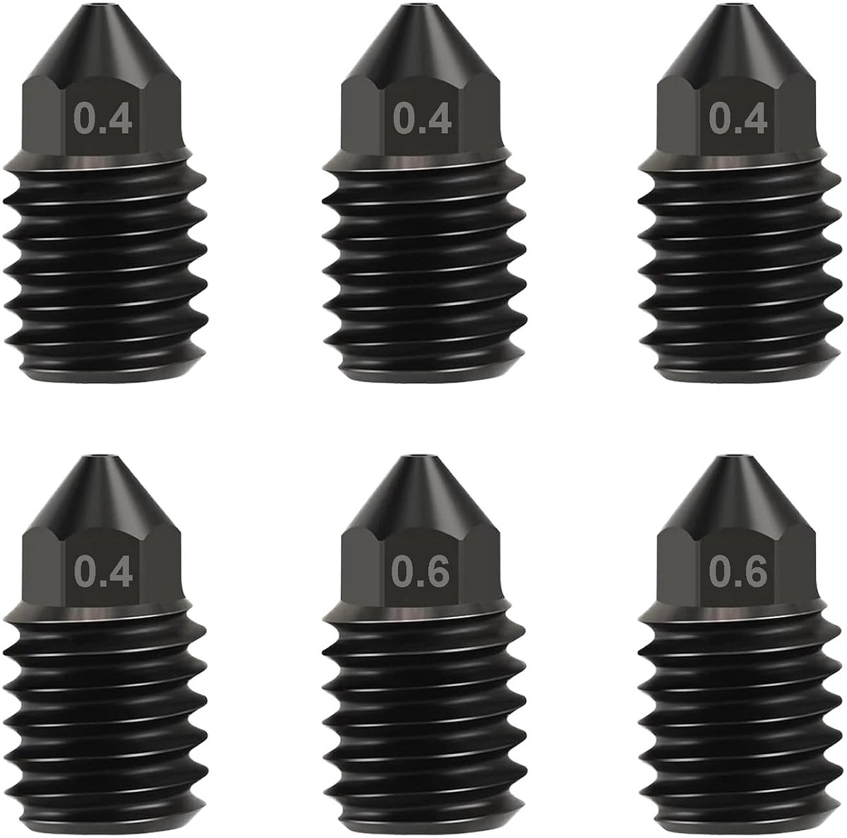 6 stuks gehard stalen spuitmonden voor Bamboelab X1/X1C/X1E/P1P/P1S, 4 stuks 0,4 mm, 6 stuks 0,6 mm hard stalen extruder hotend spuitmonden voor Bambu Lab X1/X1C/X1E/P1P/P1S 3D-printer
