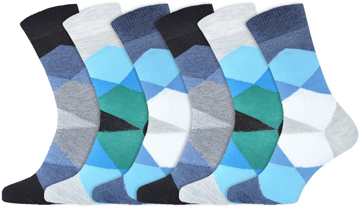 Geruite Herensokken | Katoen | Merk: Gianvaglia | Kleur: Blauw | Maat: 39-42/ 43-46 | 6 Paar