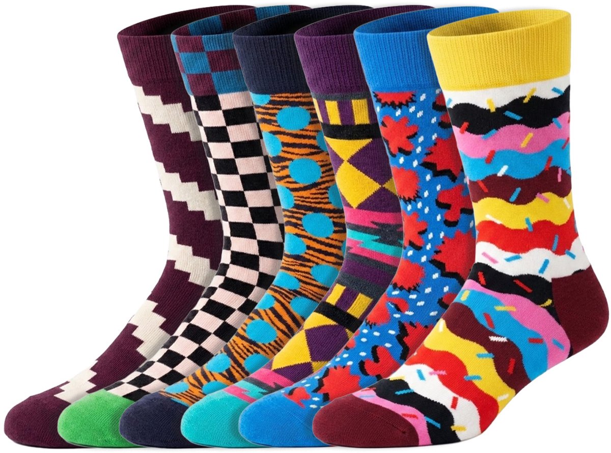 6 Paar – Happy Socks – Dames & Heren – Thema Grafisch – Katoen – Maat 41/46