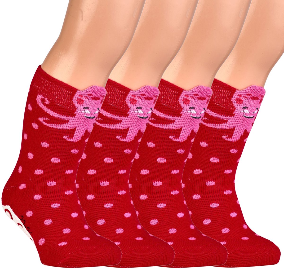 2 Paar - Antislip Kindersokken - Rubberen Zool - Socks4fun - Octopus - Rood