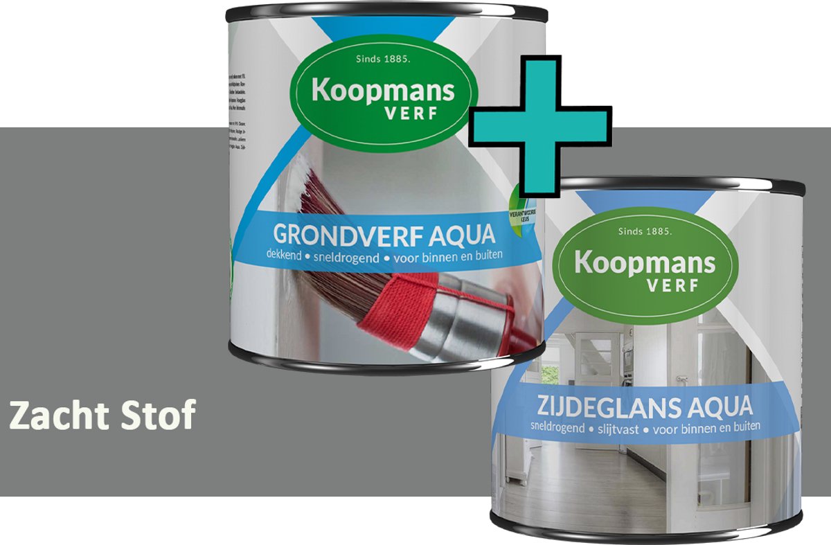 Koopmans Grondverf Aqua en Zijdeglans Aqua lakverf set - binnen buiten - Zacht Stof - 2x - 750 ml