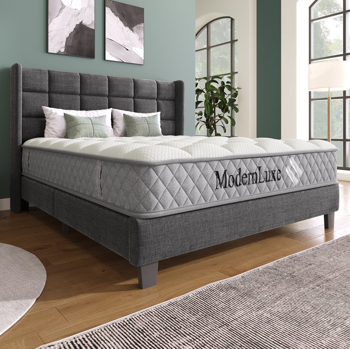 MEUNIQ Pocketveringmatras 140x200 cm met koudschuim, 7 zones, H3 gemiddeld ligcomfort, 20 cm hoog, 682 veren en 4 handgrepen – wit