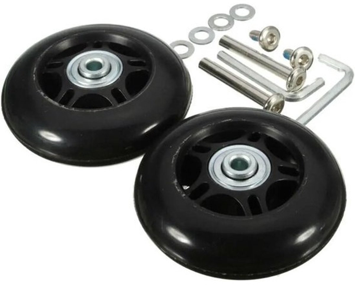 Reservewielen, bagagewielen, 4 stuks, geruisloos, 40mm/43mm/54mm/60mm/64mm/70mm, bagagewielen, assen, reparatieset met schroeven, reserve bagage-as (54mm x 18mm).