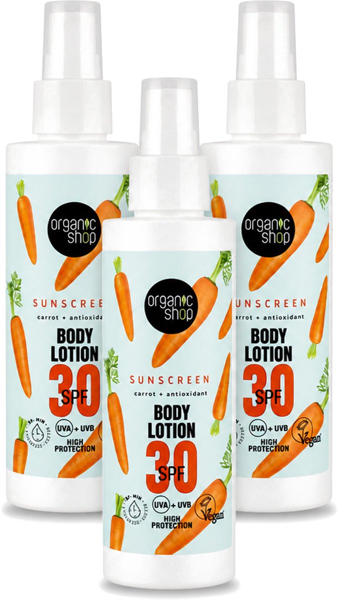 3 x Organic Shop - Zonnebrandcrème SPF 30 - Bescherming tegen de Zon - 150 ml - Voordeelverpakking - 3 stuks