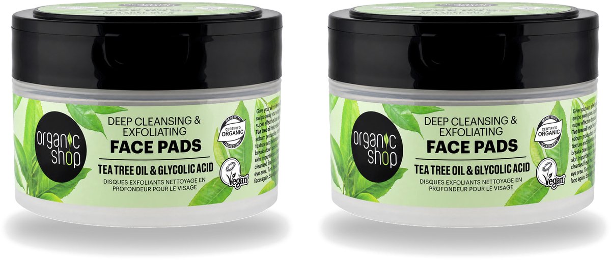 2 x Organic Shop - Face Pads Deep Cleansing - Verfrissend en Reinigen - 20 Pads - Bulkverpakking - 2 stuks