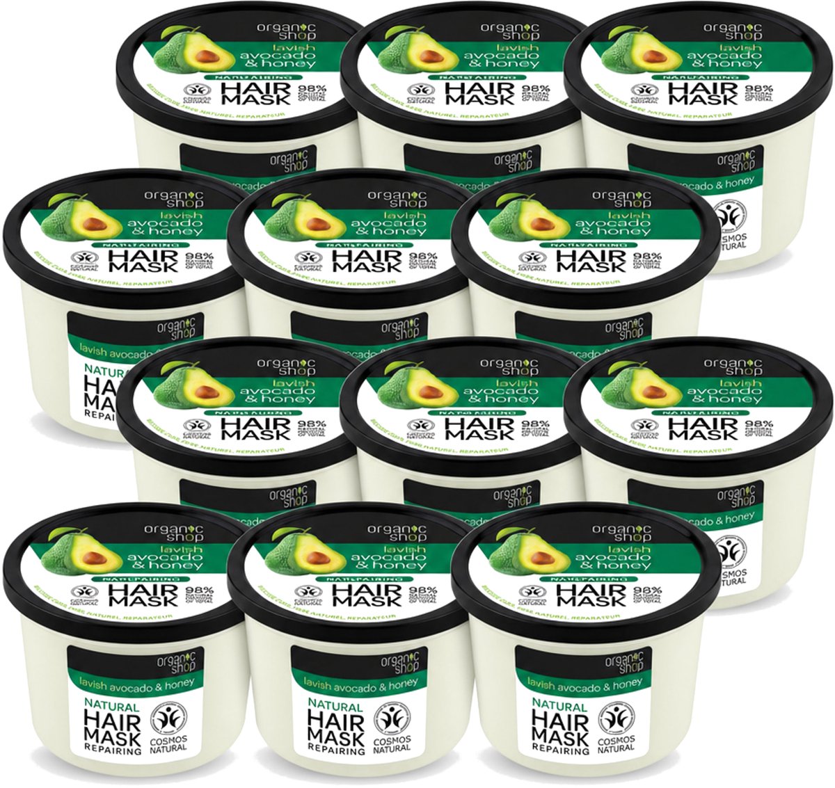 12 x Organic Shop - Haarmasker Avocado & Honey - Hydraterend en Verzachtend - 250 ml - Voordeelverpakking - 12 stuks