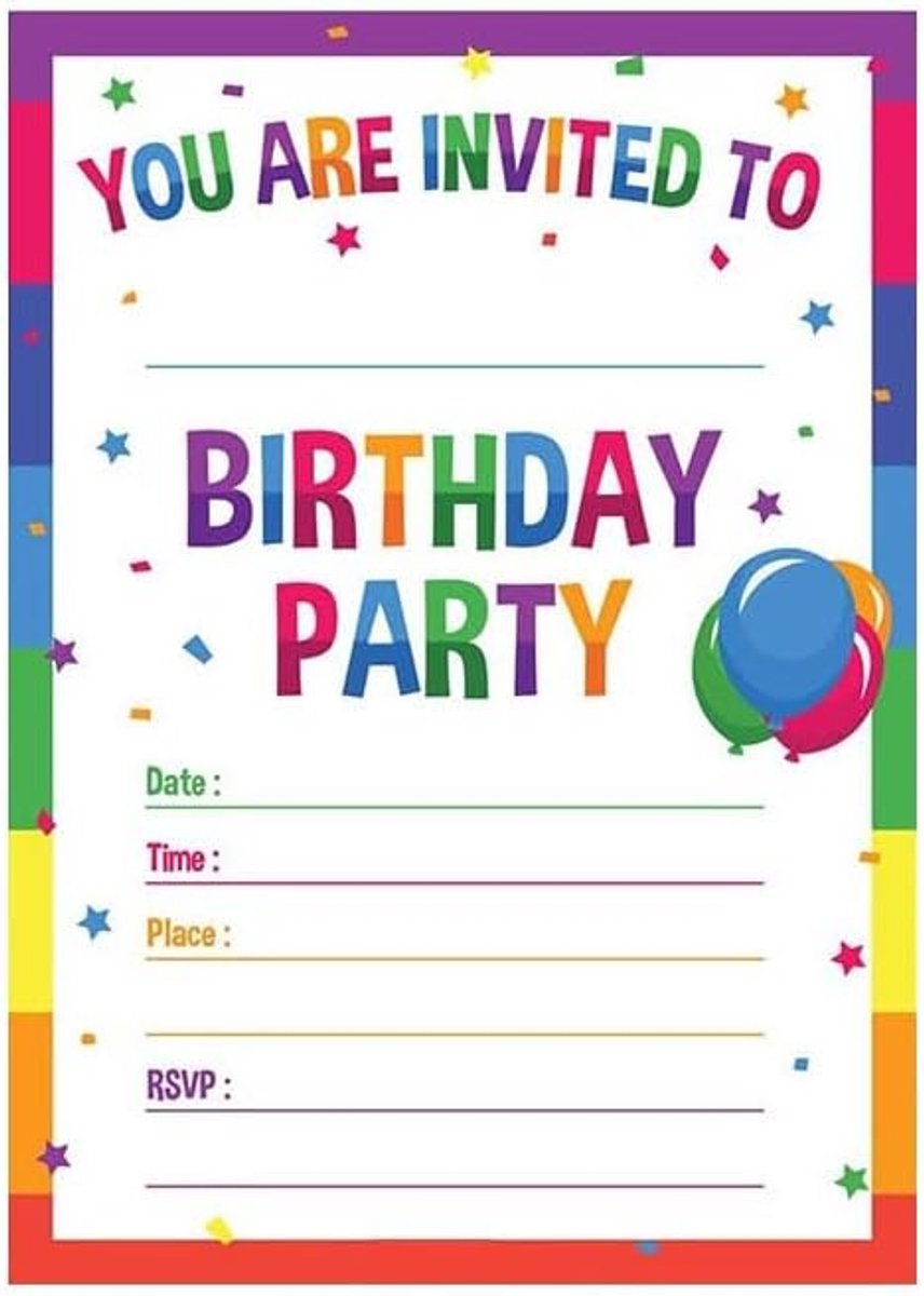 Uitnodigingen – uitnodigingskaarten voor verjaardagsfeestjes voor kinderen, rechthoekige kaarten voor feestjes en evenementen