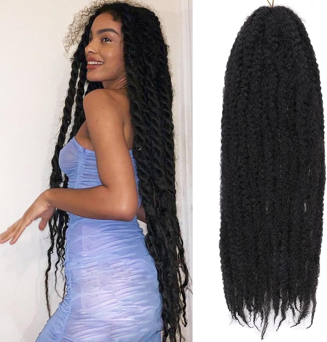 Haarvlechten, twists, 8 verpakkingen, zwart, Afro, Kinky Marley Twists, gehaakte vlechten voor kunstplaatsen, vlinderlocaties, Spring Twist haar, zacht, twist haar, zwart