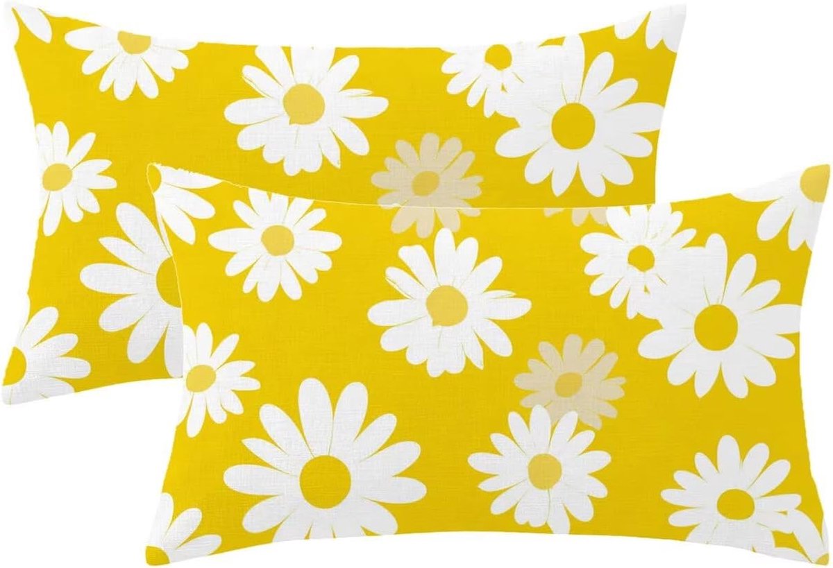 Kussenhoezen voor buiten, waterdicht, geel, bankkussen, 30 x 50 cm, madeliefjespatroon, fluweel, met verborgen ritssluiting, tuindecoratie, cadeau voor dames model 1049