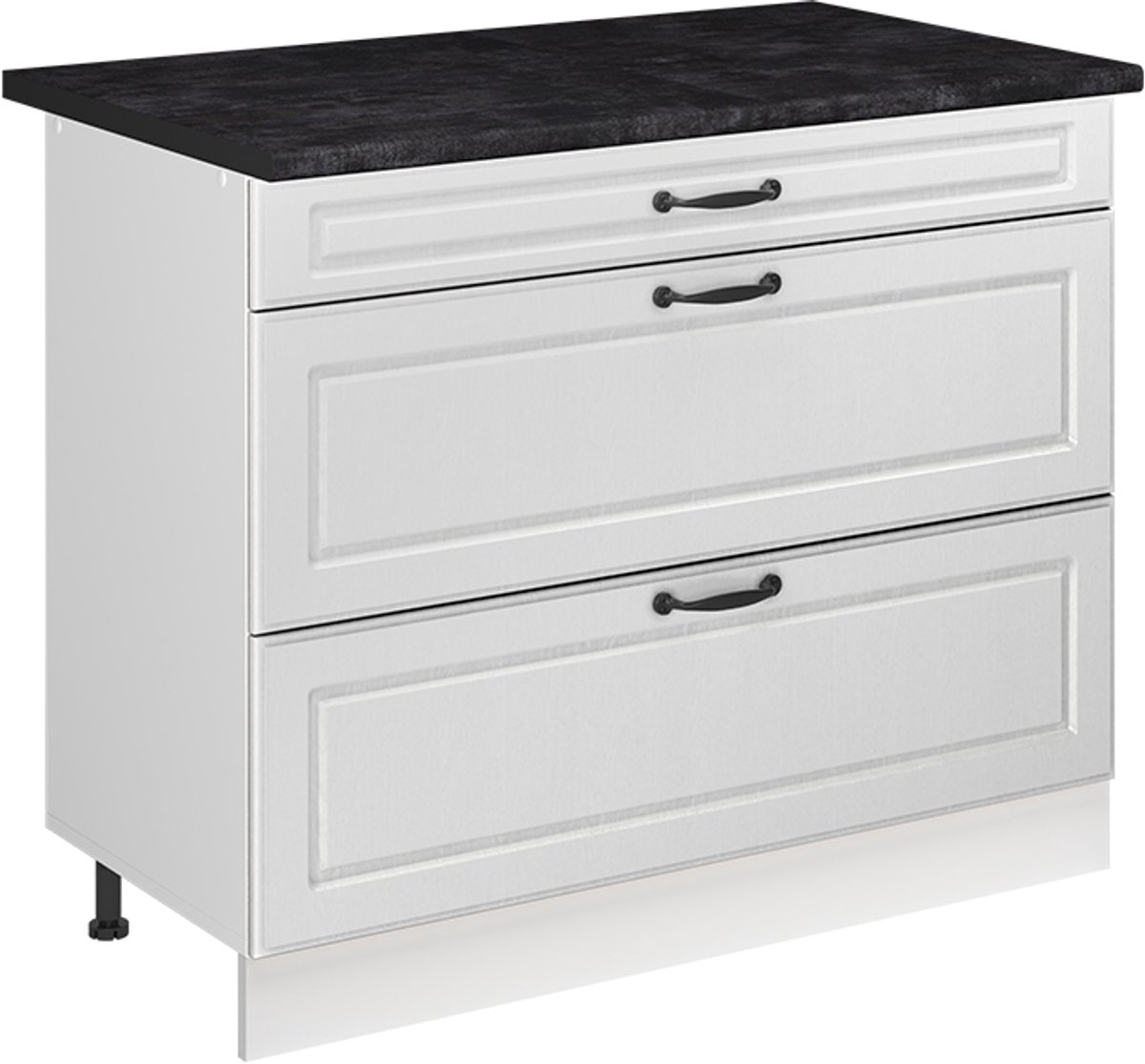 Vicco Keukenonderkast R-Line, Wit landelijk/Wit, 100 cm antraciet werkblad