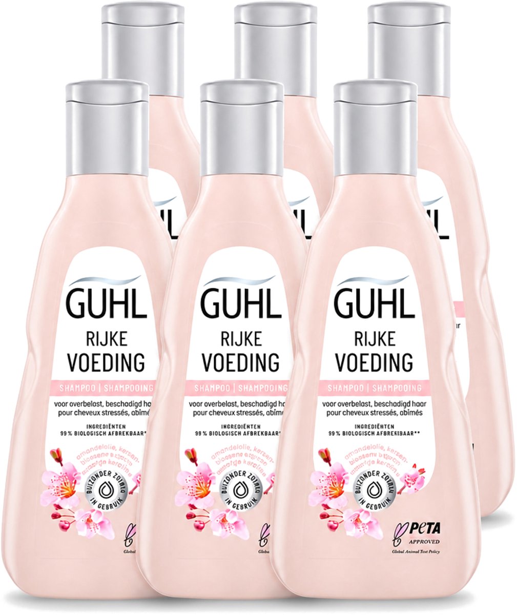 6 x Guhl - Shampoo - Rijke Voeding - 250 ml - Voordeelverpakking - 6 stuks