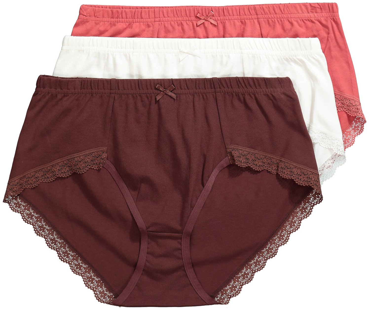 Ulla Popken - Dames - Kantoorslips set van 3 kanten details voor lang zitten - Donkerbruin - Maat 58+