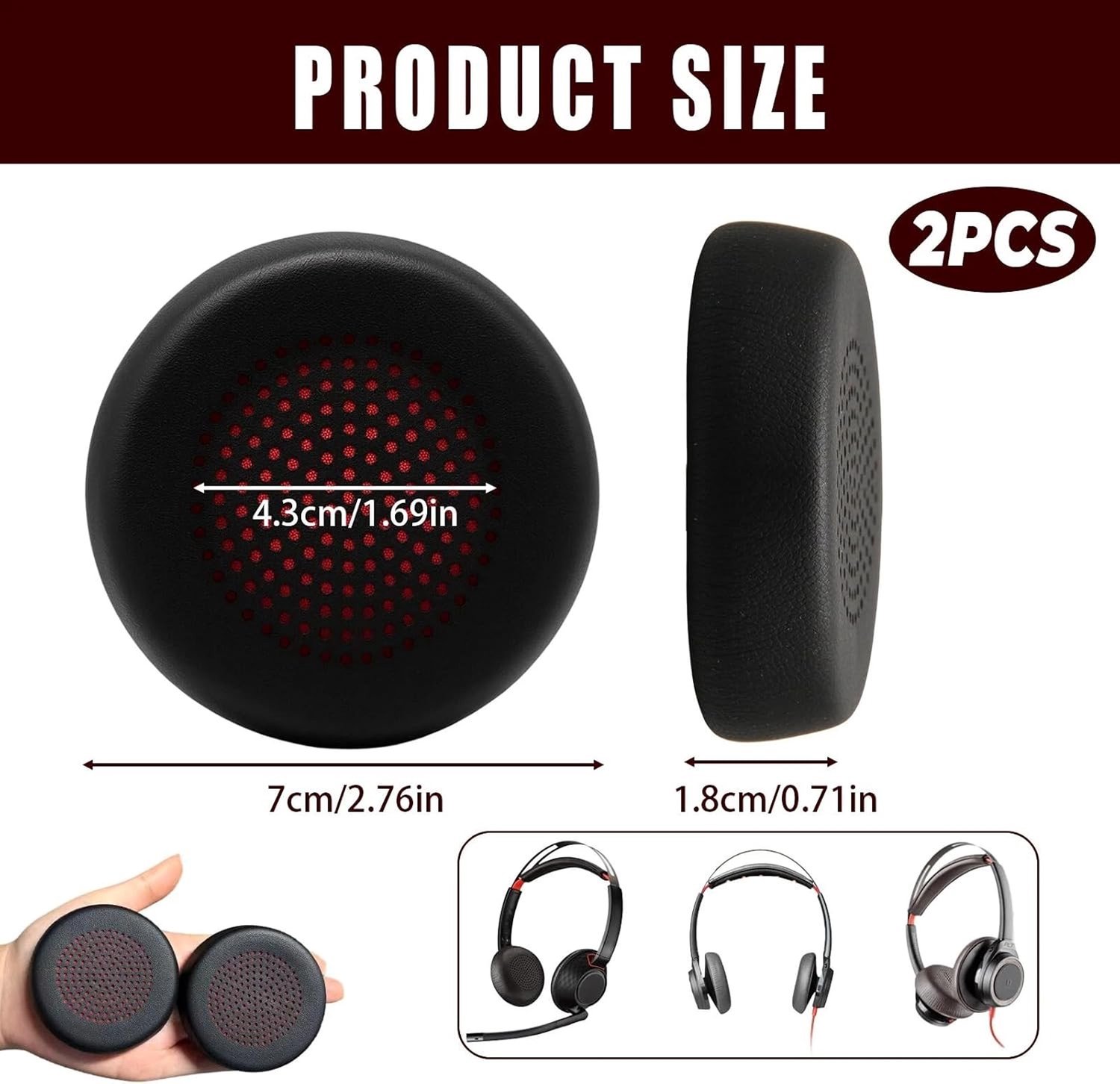 Comfortabele Oorkussens voor Plantronics Headsets, 2 Stuks, Vervangende Accessoires voor Desktop Telefoons, Zwart en Rood, Ideaal voor Langdurig Gebruik