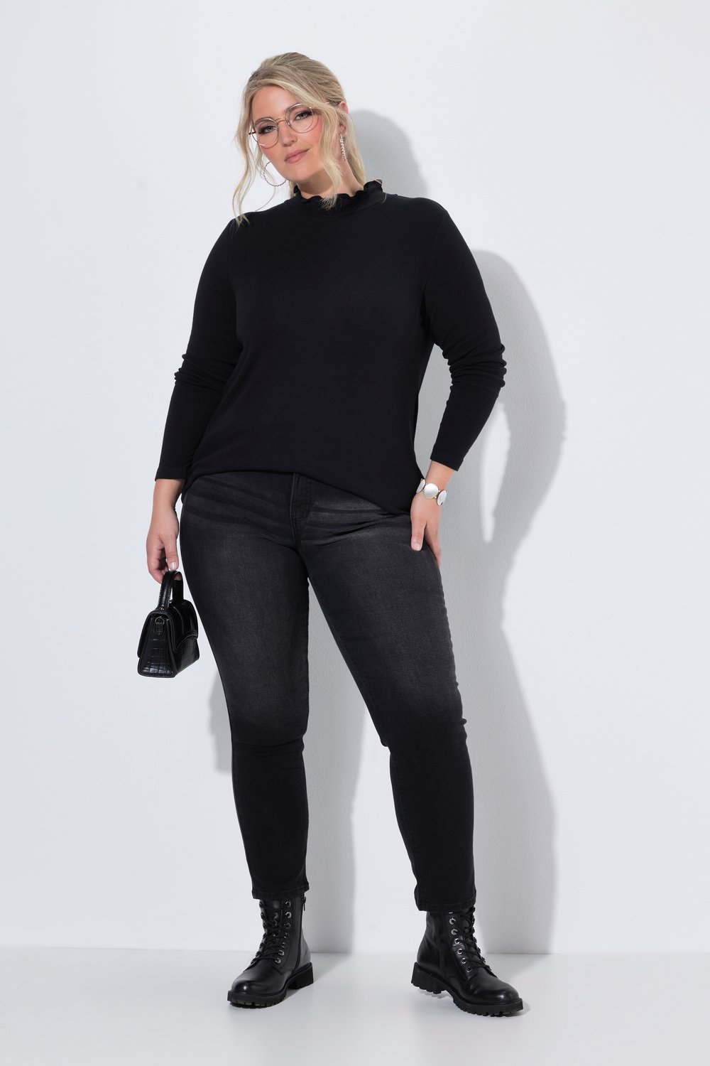 MIAMODA - Dames - Jeans straight fit 5-pocket - Zwart - Maat 50
