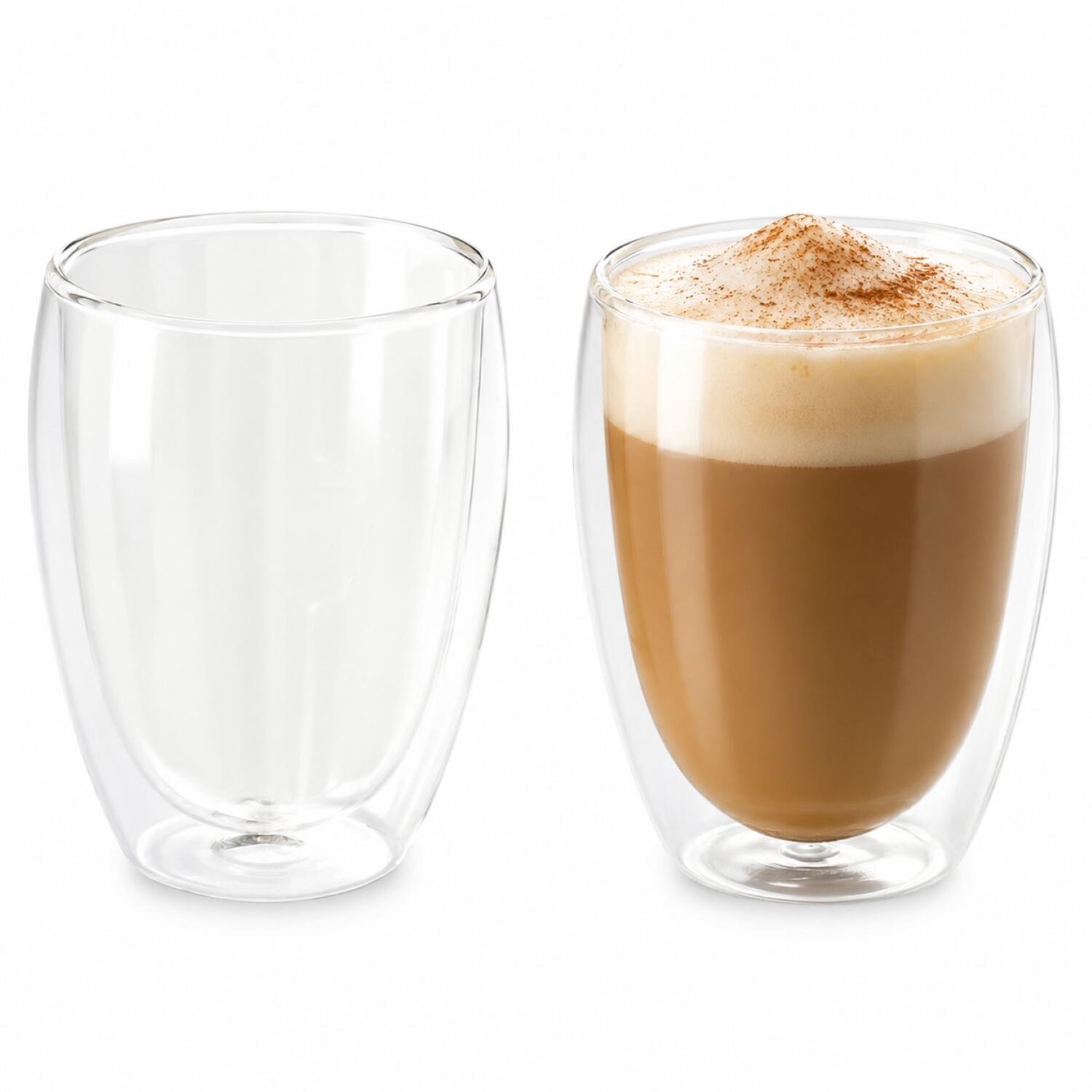 Bellatio Design Cappuccino glazen - 2x st - dubbelwandig - 380 ml - lichtgewicht glas - koffieglazen