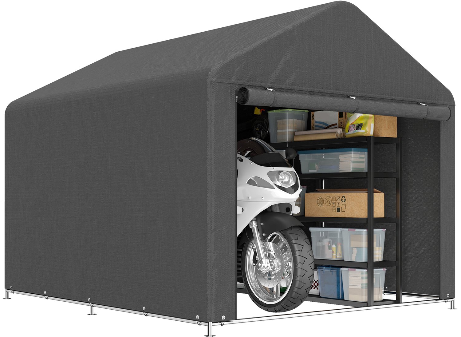 Outsunny Tuinopbergtent - Gegalvaniseerd metaal, PE - 200x238x183cm - Donkergrijs