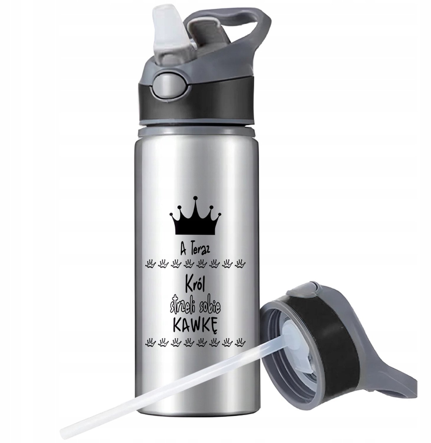 Aluminium Sport Bidon 650ml met Rietje & Handvat - Zilver