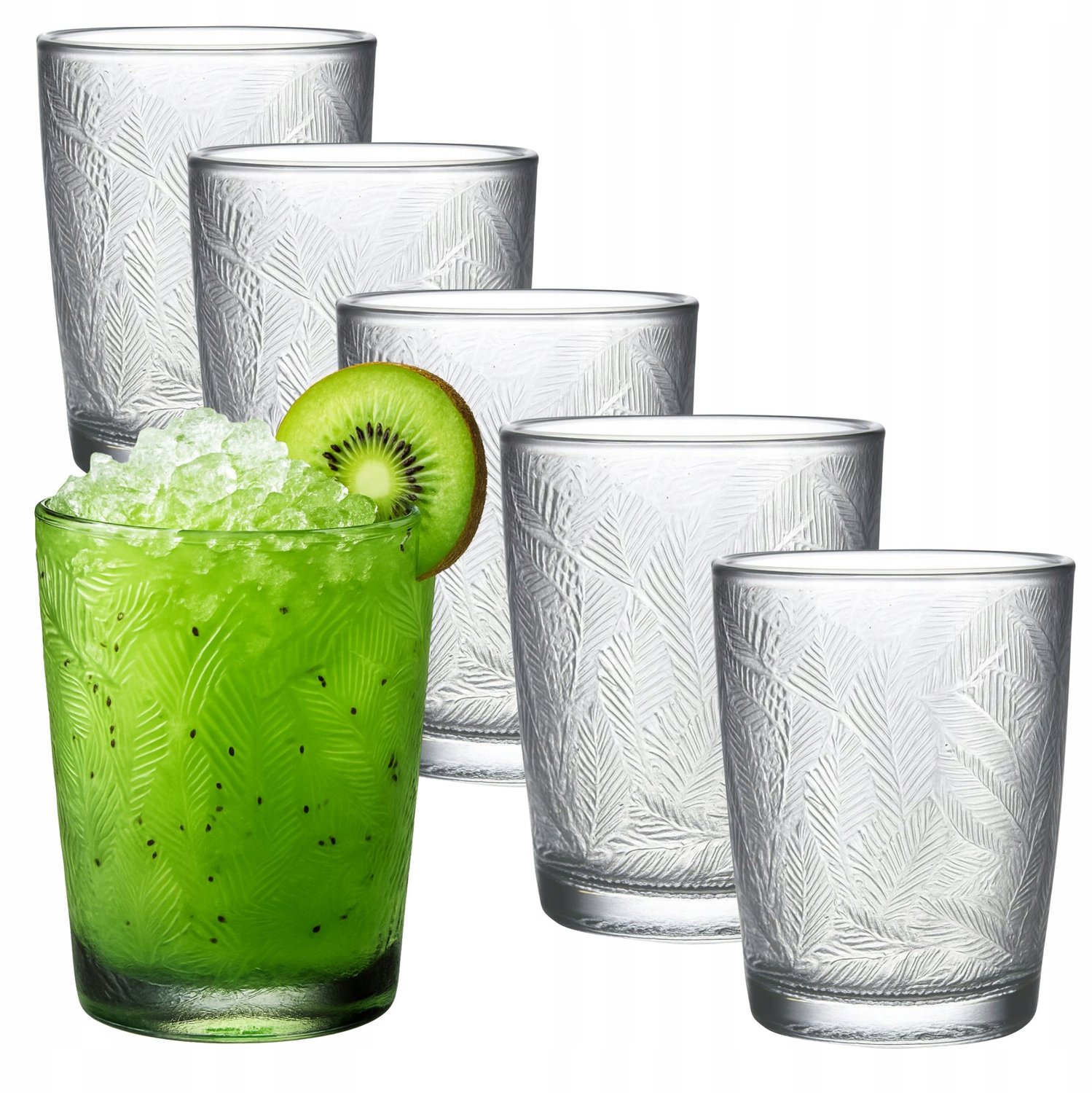 Set van 6 Lage Glazen 300ml met Bladstructuur
