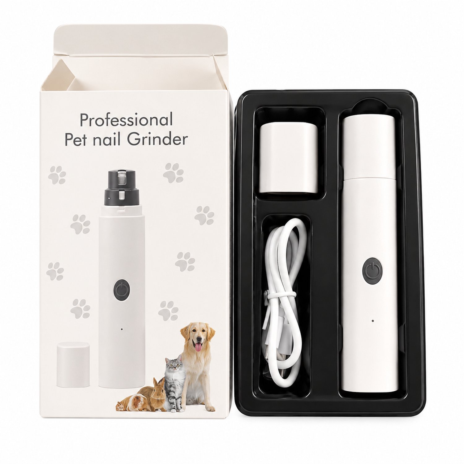 elektrische nagelknipper voor huisdieren - Wit, oplaadbaar - Met verlichting - Voor katten en honden