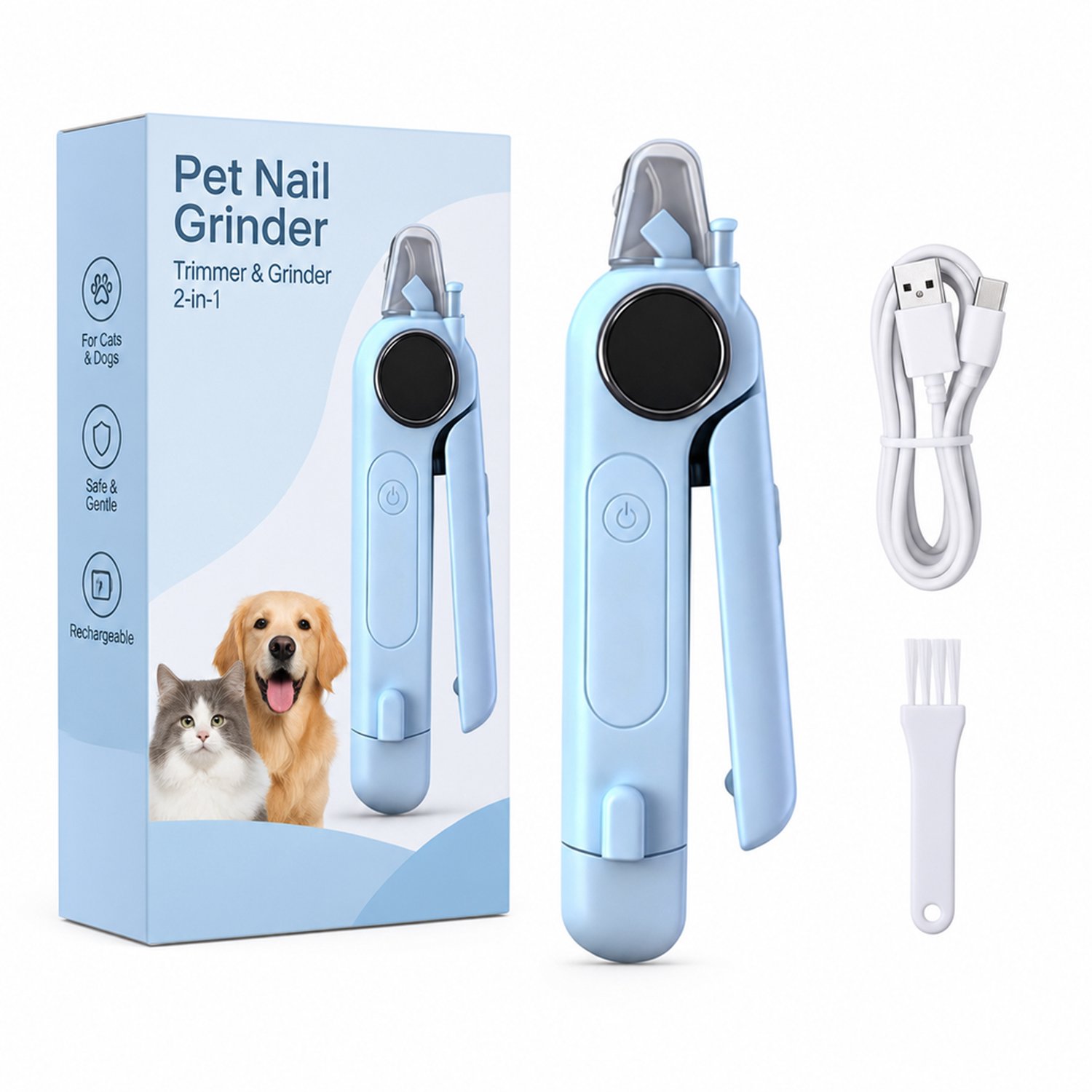 elektrische nagelknipper voor huisdieren - Blauw - 2-in-1 knippen en vijlen - Voor katten en honden - Engelstalige doos