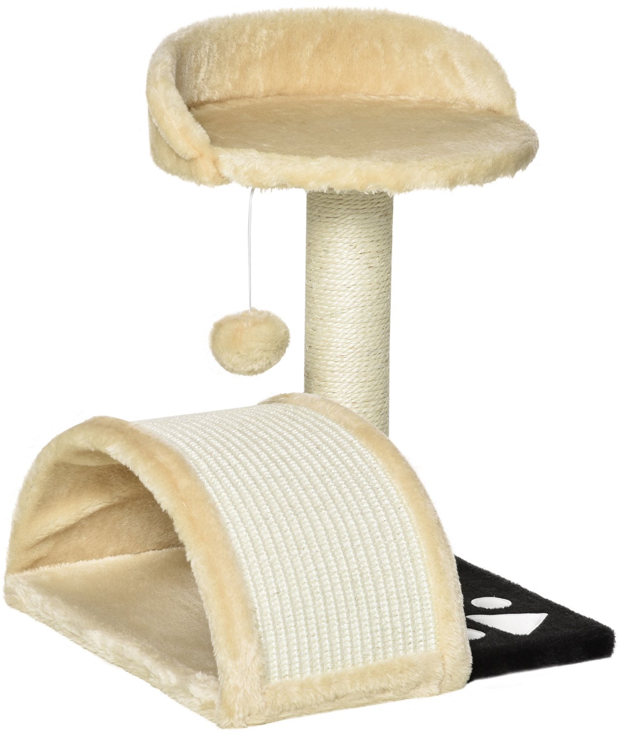 Pawona Krabpaal - Met sisal krabpaal, krabplank, kattenhuisje en speelbal - 35,5 x 37 x 46 cm - Beige