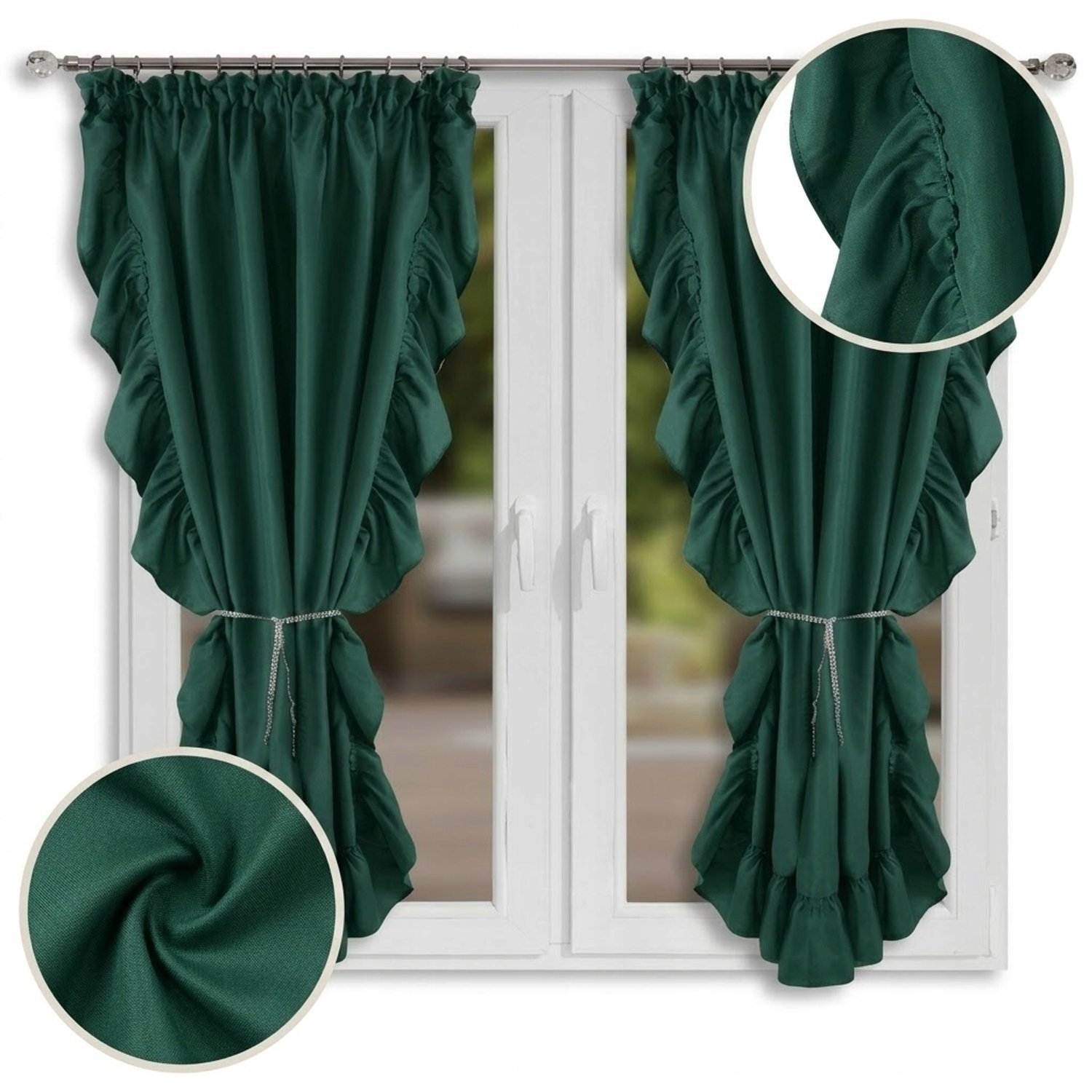 Set van 2 Decoratieve Gordijnen met Ruches en Strass 150x160cm