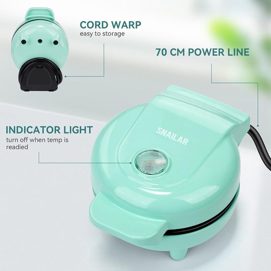 Snailar Mini-wafelijzer ABW59 - 550 W - 10 cm - groen — afbeelding 3