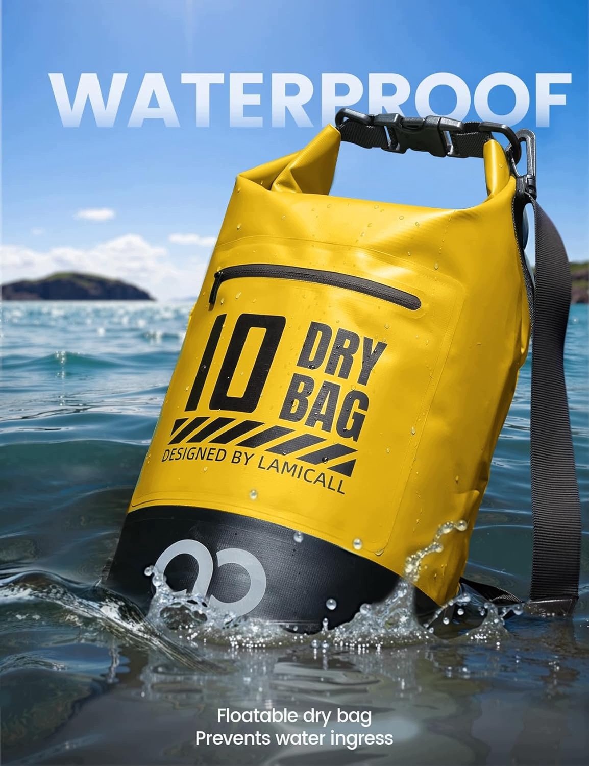 Waterdichte Tas 5L met Telefoonhoes IPX8 - Geel