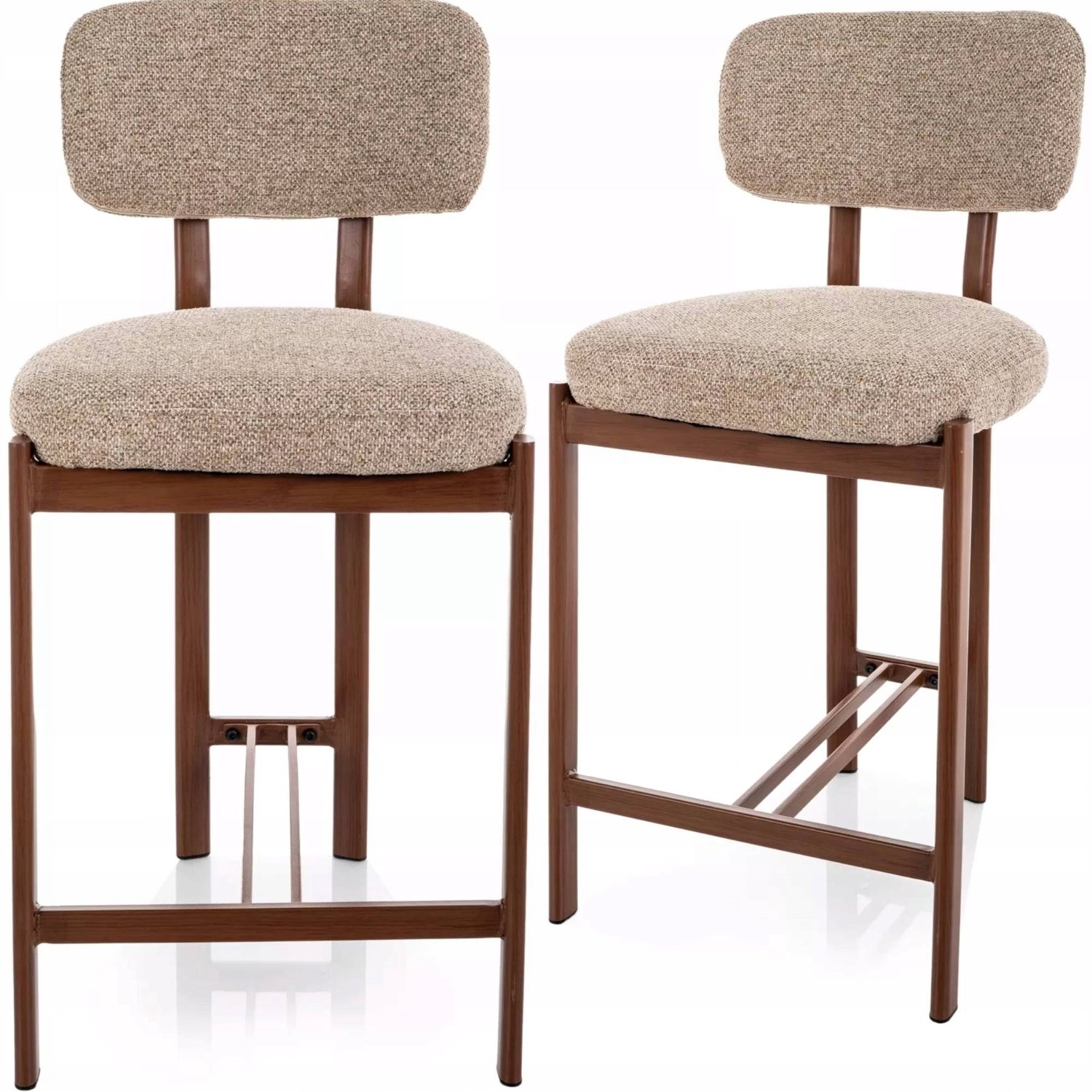 Misaki eetkamerstoel, beige stof, metalen frame walnoot