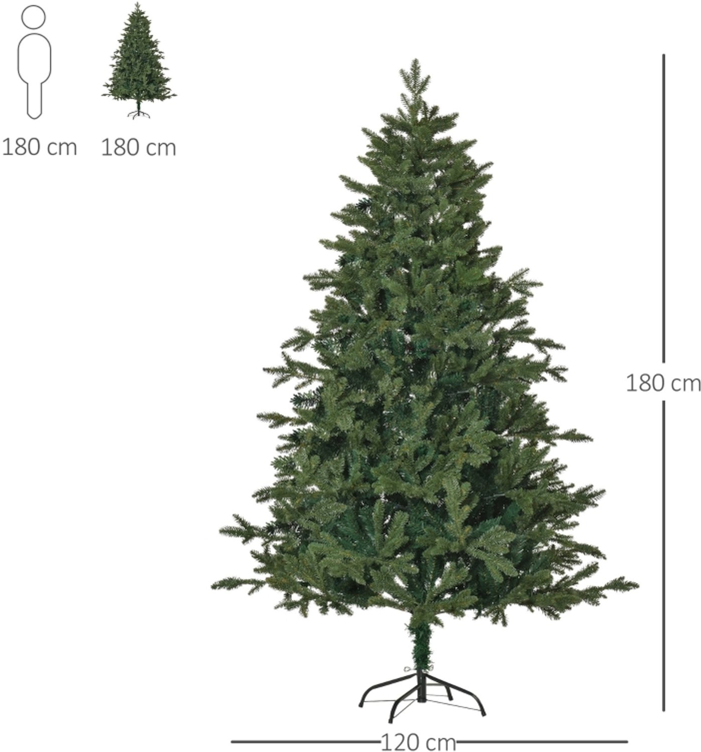 WUVRIE - Kunstkerstboom 180 cm - 444 takpunten met automatisch uitklappende takken - Groen