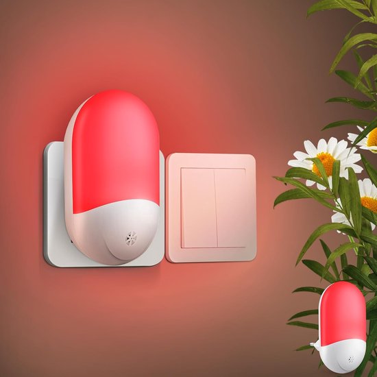2 stuks stekker nachtlampje met schemersensor, rood LED nachtlicht, energiebesparend, voor kinderkamer, slaapkamer, hal en trap [Energieklasse A+] — afbeelding 5