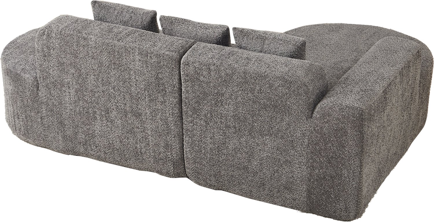 OKWISH Hoekbank 3-Zits - Linkse Chaise Met 3 Rugkussens - Ronde Wabi-Sabi Vormgeving Voor Woonkamer - Chenillestof - Grijs