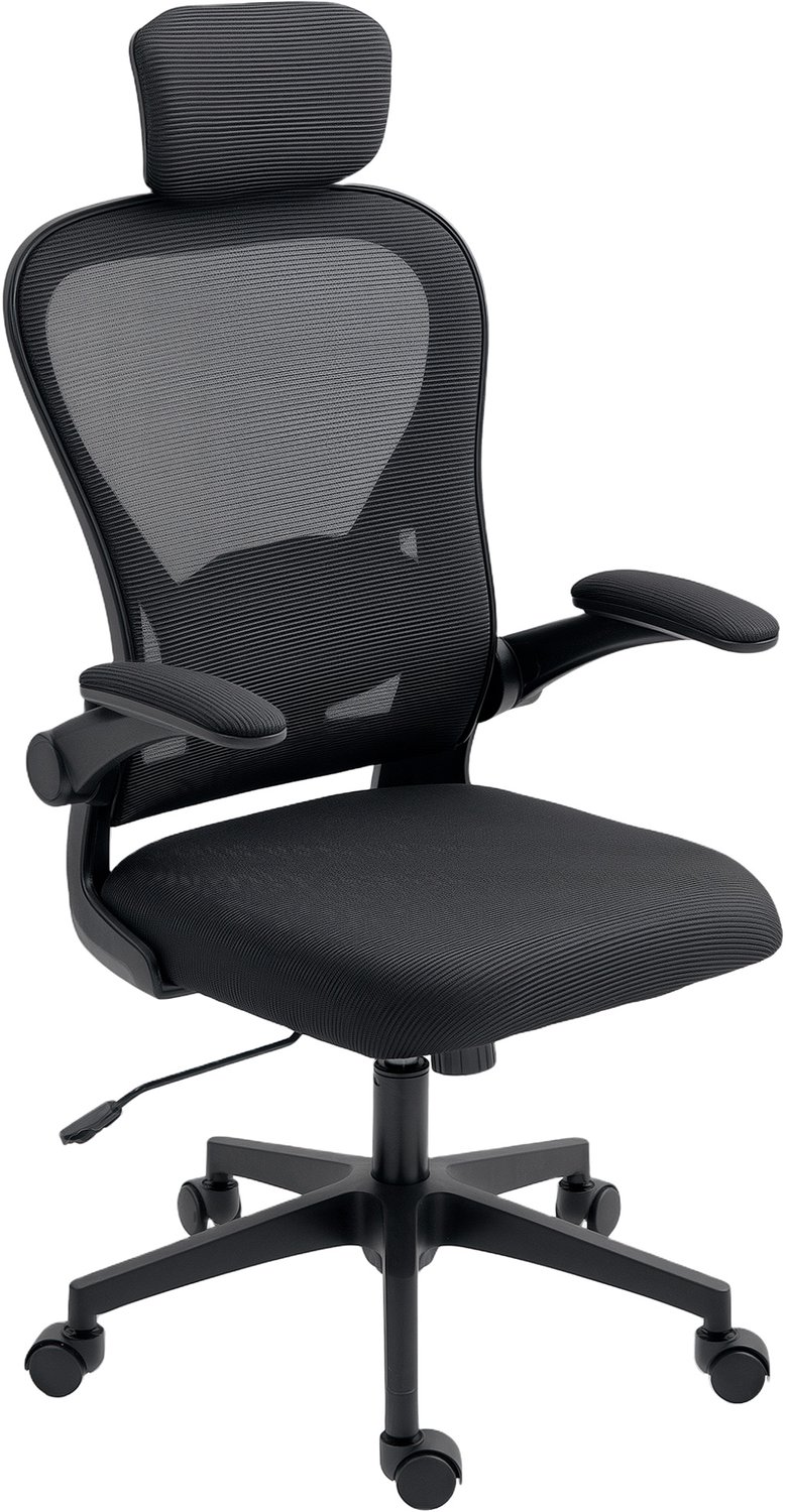 Homona Ergonomische bureaustoel - Met hoogklapbare armleuningen, verstelbare lendensteun en hoofdsteun - 64 x 63 x 115-125 cm - Zwart