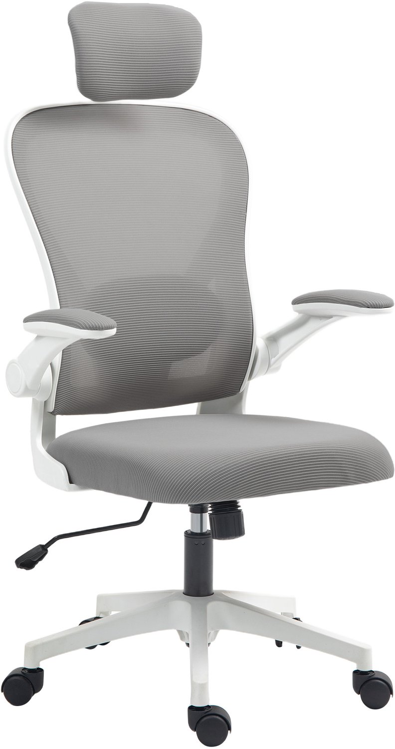 Homona Ergonomische bureaustoel - Met hoofdsteun, lendensteun en opklapbare armleuningen - 64 x 63 x 115-125 cm - Grijs