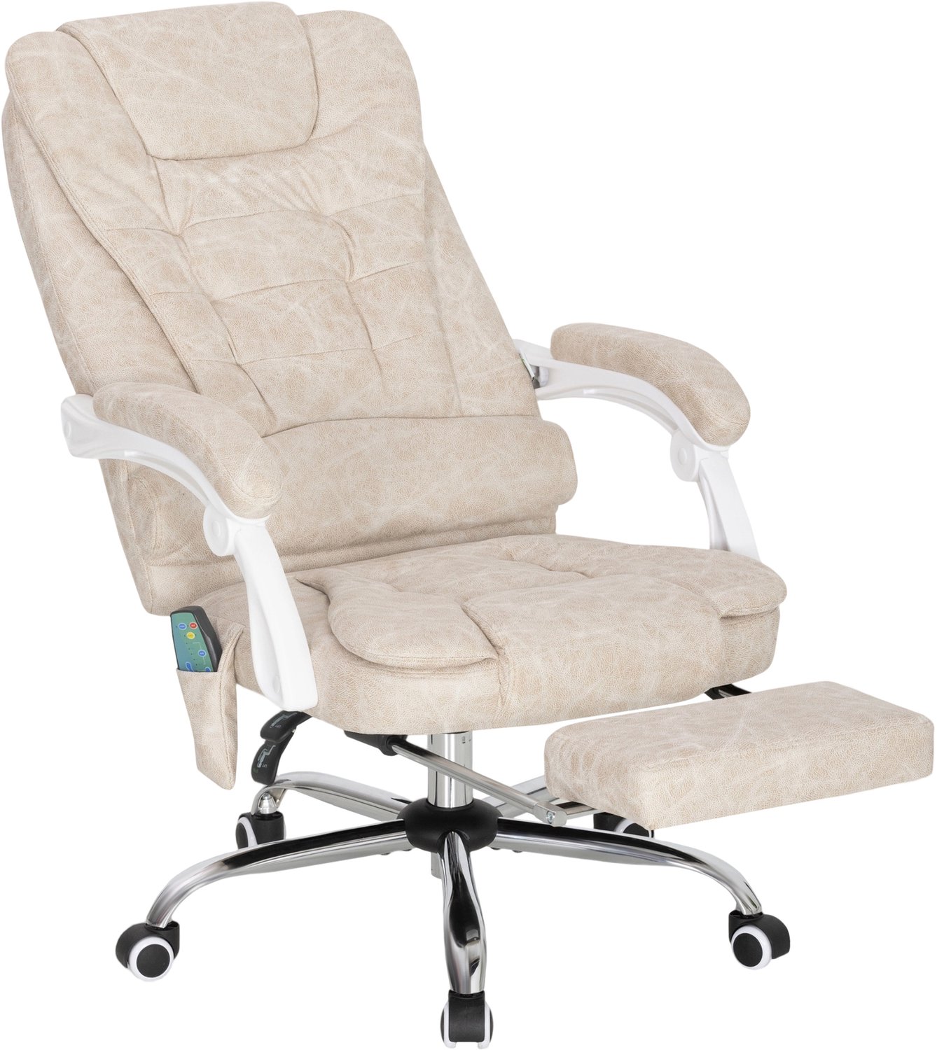 Vinona Bureaustoel met massagefunctie - Met 6 vibratiepunten en warmtefunctie - In hoogte verstelbaar - Rugleuning verstelbaar tot 135° - Met voetensteun en afstandsbediening - 65 x 70 x 111-119 cm - Crèmewit