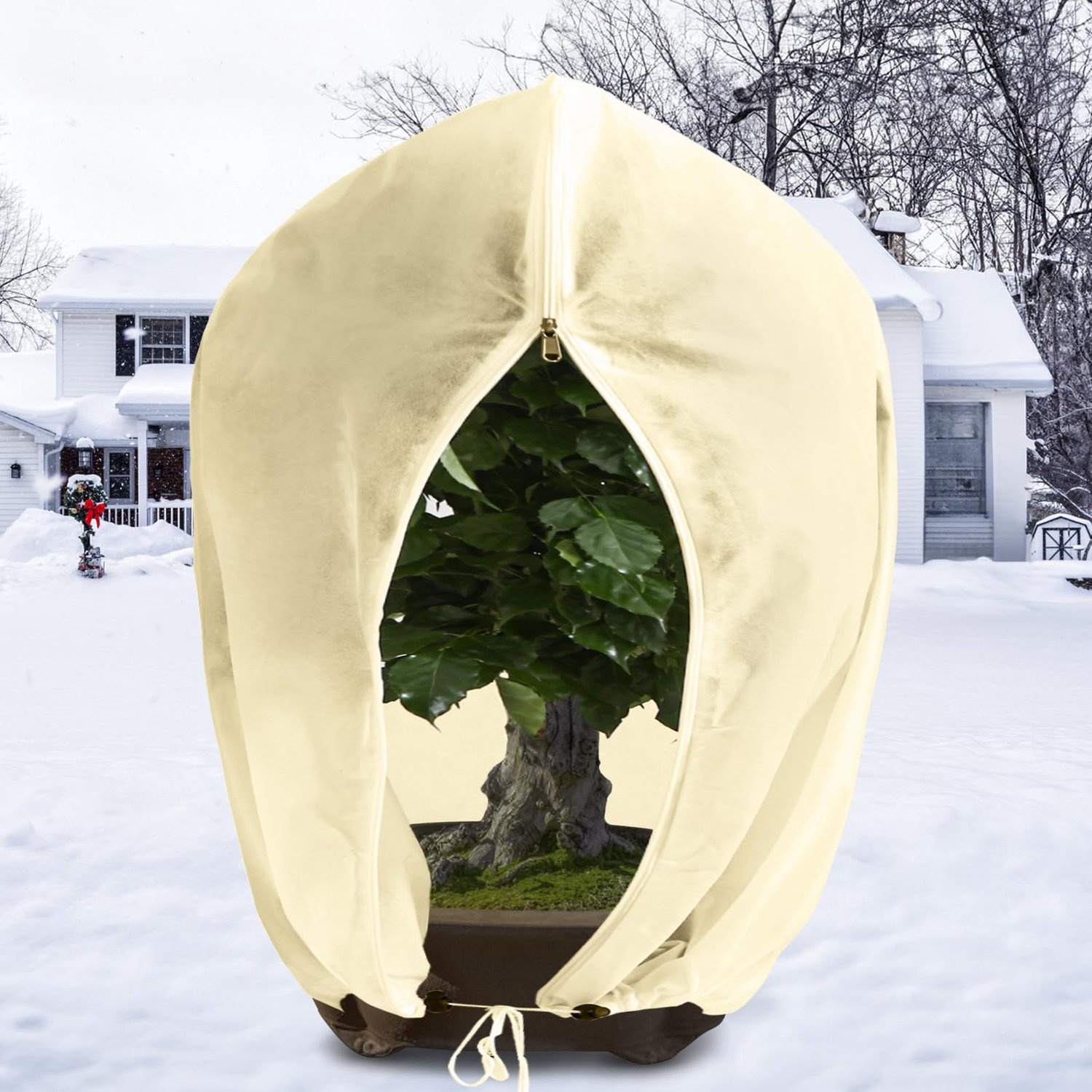 Famanu - Winterscherm voor planten - Bescherming tegen vorst - Duurzaam polyester - Groen 1 stuk