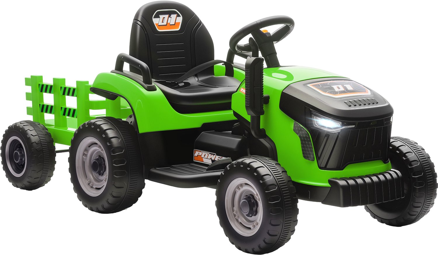 Playon Elektrische kindertractor met aanhanger - Met afstandsbediening en muziek en verlichting - 139 x 58 x 55 cm - Groen