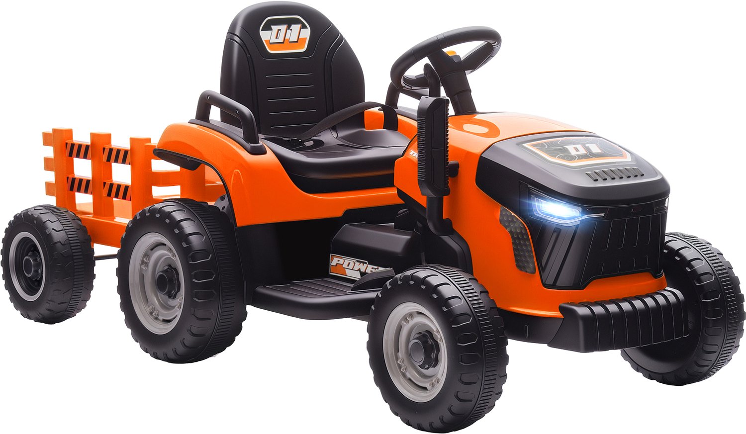 Playon Elektrische kindertractor met aanhanger - Met afstandsbediening en muziek en verlichting - 139 x 58 x 55 cm - Oranje
