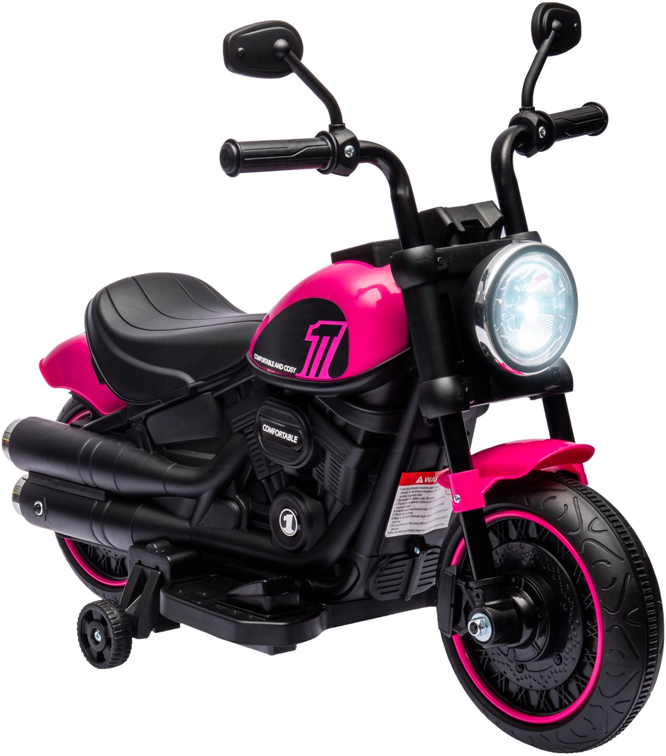 Homona Elektrische kindermotorfiets met zijwieltjes en koplamp - 76 x 42 x 57 cm - Roze