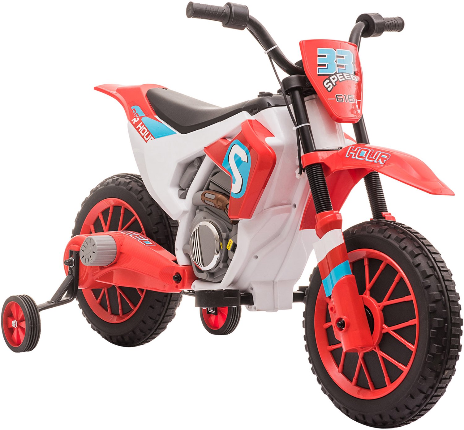 Homona Elektrische kindermotor - Met zijwieltjes en vering - 106,5 x 51,5 x 68 cm - Rood/Wit