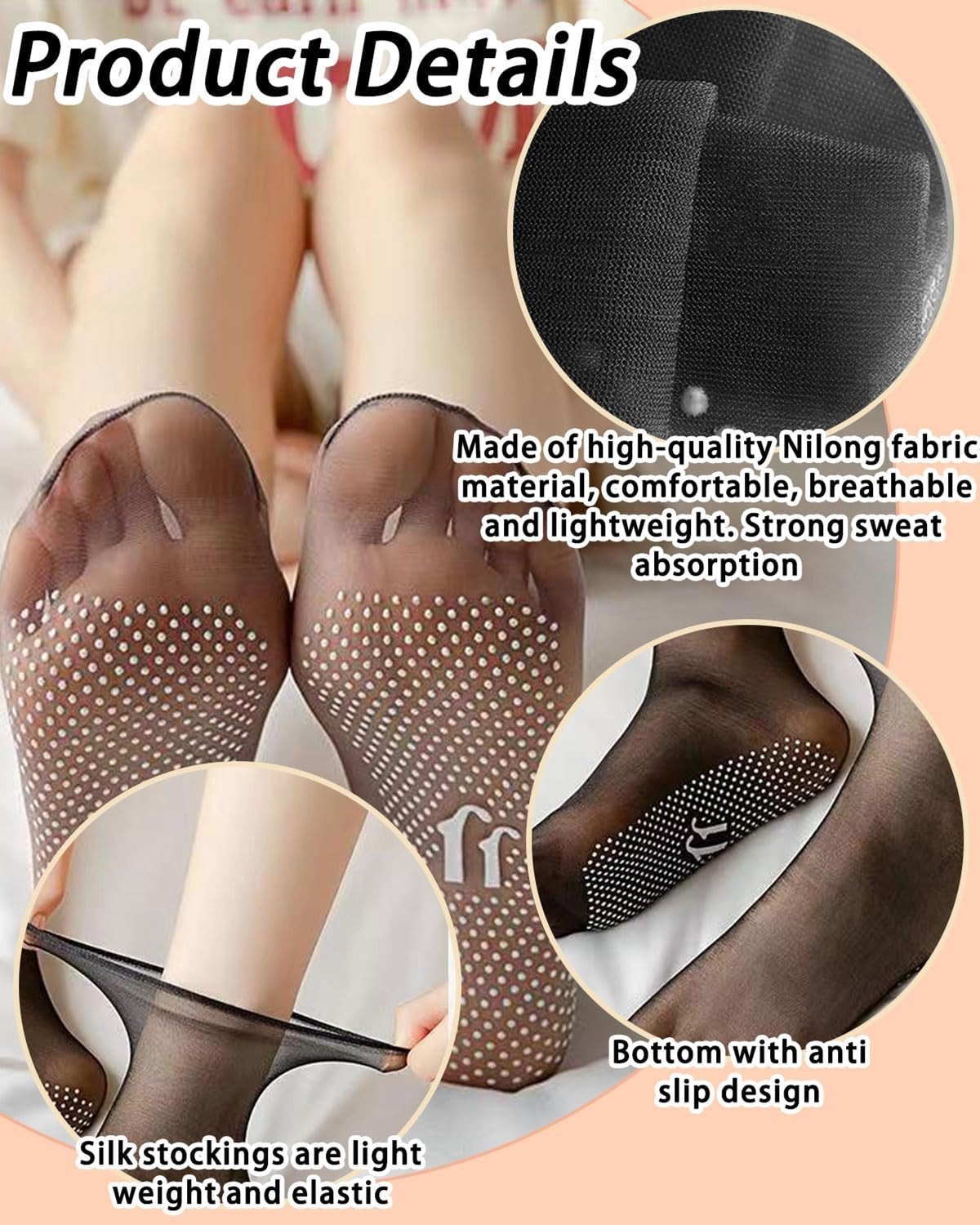 Ultra-dunne ademende nylon kousen voor dames met antislip siliconen onderkant, transparante sokken voor vrouwen en meisjes, perfect voor elke gelegenheid