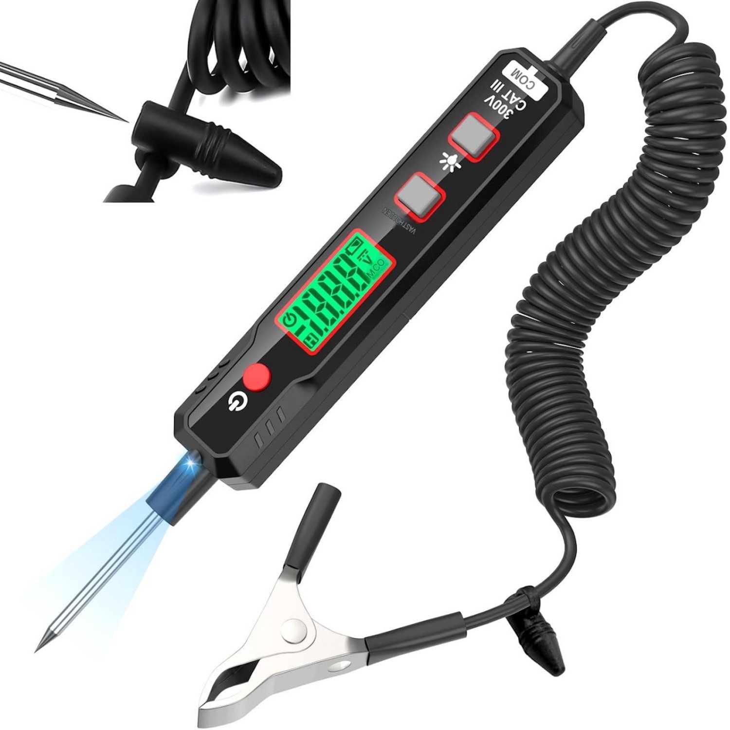 SSTRWGOOD Digitale Spanningstester - 0,8-100V DC Circuittester - Continuïteits- en Zekeringstester met Zaklamp - Geschikt voor Autobatterij en Elektrische Systemen - Kunststof Behuizing - Afmetingen 19,5x2x2,5cm - Geen Batterijen Inbegrepen
